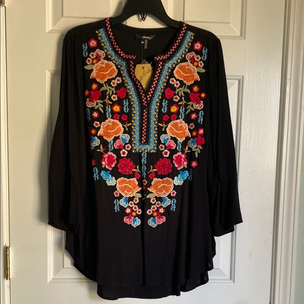 Black Embroidered Women's Top size M